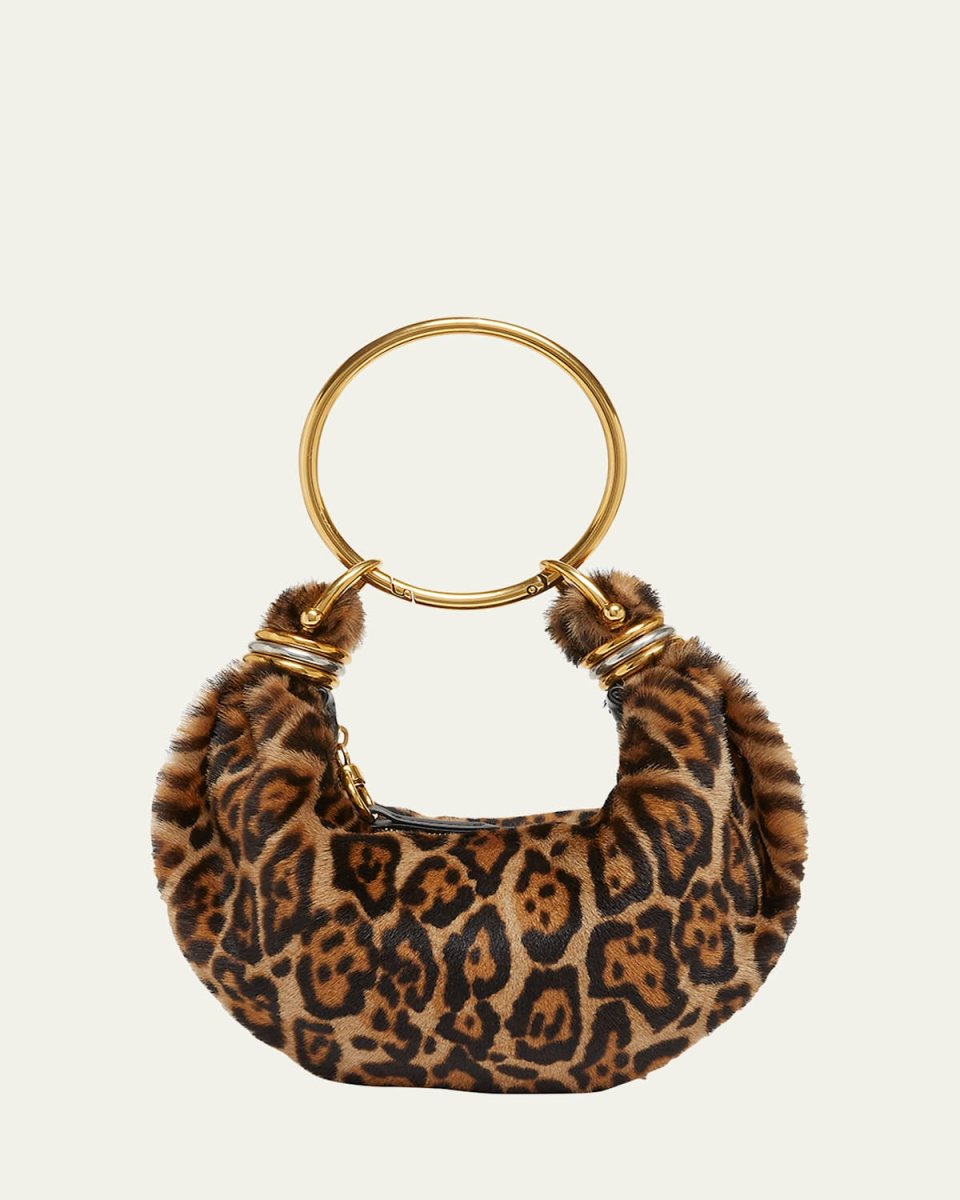 Bracelet Hobo Bag in Leopard-Print Shearling
